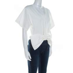 Pre Owned Moschino Couture White Bow Detail Short Sleeve Crop Top S