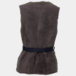Pre Owned Moschino Cheap and Chic Gray Lamb Fur Leather Lined Belted Gilet S