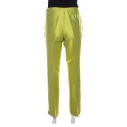Moschino Bright Green Silk Blend Flat Front Straight Leg Trousers L 