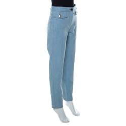 Moschino Blue Light Wash Front Button Detail Straight Cut Jeans L 