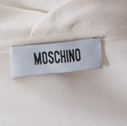 Moschino Cream Silk Crepe de Chine Bow Detail Short Sleeve Blouse L