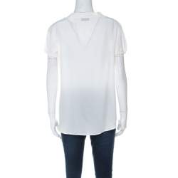 Moschino Cream Silk Crepe de Chine Bow Detail Short Sleeve Blouse L