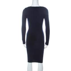 Pre Owned Moschino Navy Blue Rib Knit Wrap Bodice Long Sleeve Midi Dress S