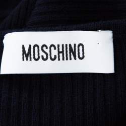 Pre Owned Moschino Navy Blue Rib Knit Wrap Bodice Long Sleeve Midi Dress S