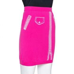 Pre Owned Moschino Couture Pink Wool Biker Optical illusion Mini Skirt M