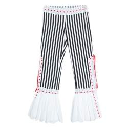 Moschino Black & White Striped Cotton Lace Detail Ruffled Capri Pants M