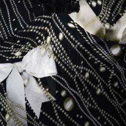 Pre Owned Moschino Black Printed Silk Bow Detail Lace Trim Sheer Camisole M