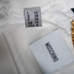 Pre Owned Moschino White Crepe Contrast Trim Detail Zip Front Coat M