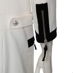 Pre Owned Moschino White Crepe Contrast Trim Detail Zip Front Coat M