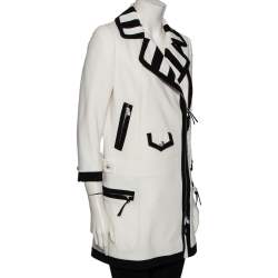 Pre Owned Moschino White Crepe Contrast Trim Detail Zip Front Coat M