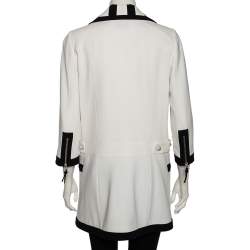 Pre Owned Moschino White Crepe Contrast Trim Detail Zip Front Coat M