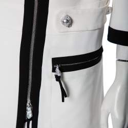 Pre Owned Moschino White Crepe Contrast Trim Detail Zip Front Coat M