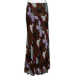 Moschino Cheap & Chic Multicolor Printed Crepe Ruffled Hem Maxi Skirt M