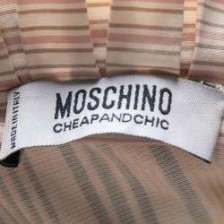Pre Owned Moschino Cream & Blue Striped Cotton Lace Trim Detailed Flared Maxi Dress S