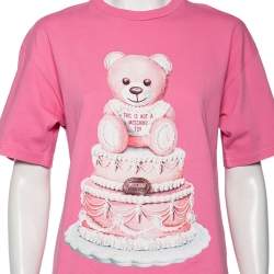 Moschino Pink Cotton Cake Teddy Bear Logo Printed Short Sleeve T-Shirt XS