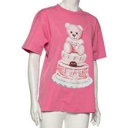 Moschino Pink Cotton Cake Teddy Bear Logo Printed Short Sleeve T-Shirt XS