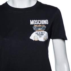 Moschino Couture Black Teddy Bear Embroidered Cotton Crewneck T-Shirt S