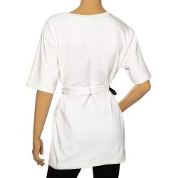 Pre Owned Moschino White Jersey Double Question Mark Logo Print Belted T-Shirt Dress S