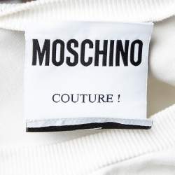 Pre Owned Moschino White Jersey Double Question Mark Logo Print Belted T-Shirt Dress S