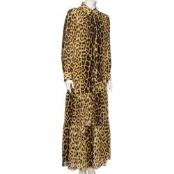 Pre Owned Moschino Brown Animal Printed Button Front Shirt & Gathered Detail Skirt Set M