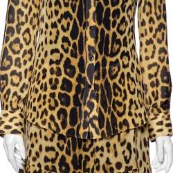 Pre Owned Moschino Brown Animal Printed Button Front Shirt & Gathered Detail Skirt Set M