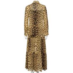 Pre Owned Moschino Brown Animal Printed Button Front Shirt & Gathered Detail Skirt Set M