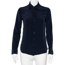 Moschino Navy Blue Silk Neck Tie Detailed Button Front Shirt M