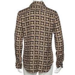 Pre Owned Moschino Gold Printed Silk Neck Tie Detail Button Front Shirt M