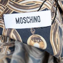 Pre Owned Moschino Gold Printed Silk Neck Tie Detail Button Front Shirt M