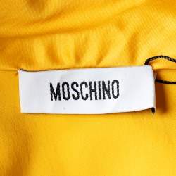 Pre Owned Moschino Yellow Cotton And Lace Sleeve Bow Detail Midi Dress M