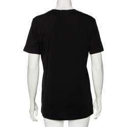 Pre Owned Moschino Black Cotton Logo Printed Short Sleeve T-Shirt M
