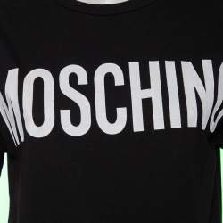 Pre Owned Moschino Black Cotton Logo Printed Short Sleeve T-Shirt M