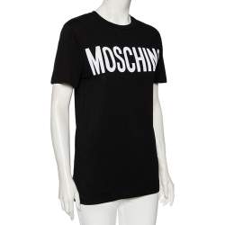 Pre Owned Moschino Black Cotton Logo Printed Short Sleeve T-Shirt M