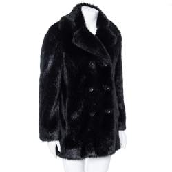 Moschino Couture Black Faux Fur Double Breasted Short Coat XS