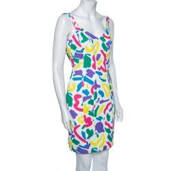 Pre Owned Moschino Couture Multicolored Printed Textured Silk Sleeveless Dress M