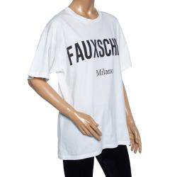 Pre Owned Moschino White Fauxchino Print Cotton Oversized T-Shirt S