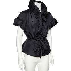 Pre Owned Moschino Cheap and Chic Black Synthetic Oversized Collar Detail Short Sleeve Jacket M