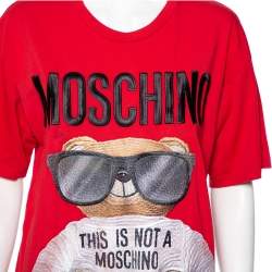Pre Owned Moschino Red Teddy Logo Printed Cotton Short Sleeve T-Shirt S