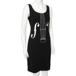 Pre Owned Boutique Moschino Black Violin Embroidered Sleeveless Sheath Dress M