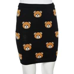 Pre Owned Moschino Couture Black Teddy Intarsia Wool Knit Mini Tube Skirt S 