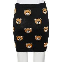 Pre Owned Moschino Couture Black Teddy Intarsia Wool Knit Mini Tube Skirt S 