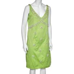 Pre Owned Moschino Cheap & Chic Green Cotton Shell Appliqué Sleeveless Dress L