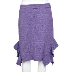 Pre Owned Moschino Purple Textured Wool & Silk Ruffled Mini Skirt M