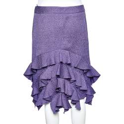 Pre Owned Moschino Purple Textured Wool & Silk Ruffled Mini Skirt M
