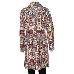 Moschino Jeans Multicolor Printed Wool Button Front Coat L