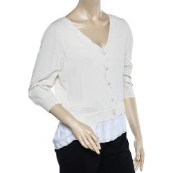 Pre Owned Boutique Moschino Cream Knit Ruffle Trim Button Front Cardigan M