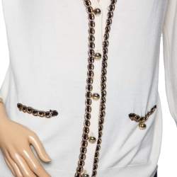 Moschino Cream Wool Knit Chain Trimmed Button Front Cardigan L
