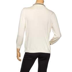 Moschino Cream Wool Knit Chain Trimmed Button Front Cardigan L