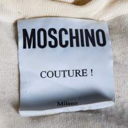 Moschino Cream Wool Knit Chain Trimmed Button Front Cardigan L