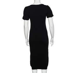 Pre Owned Moschino Black Wool Knit Contrast Bow Detail Midi Dress M